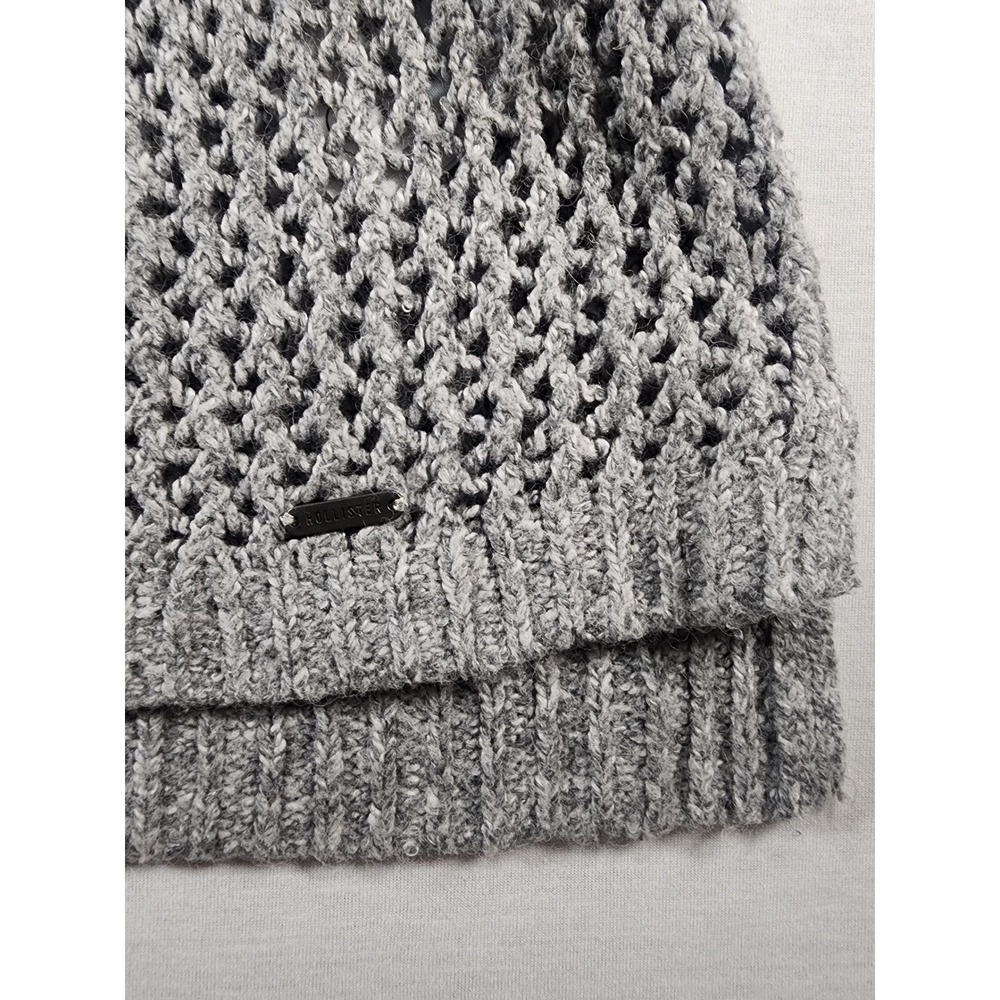 Hollister California Womens Open Knit Sweater Gray Long Sleeve Crew Neck Medium - Picture 7 of 9